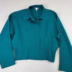 COS Teal Zip Front Collared Cropped Sweater Jacket Women's Size M